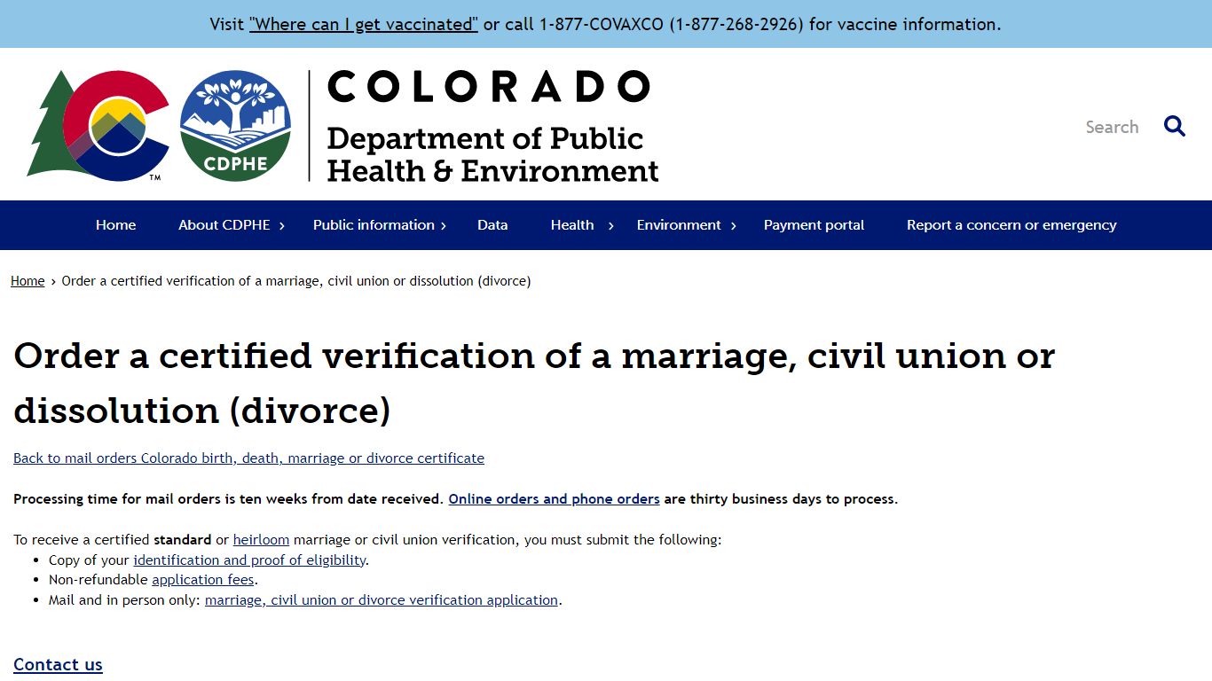 Order a certified verification of a marriage, civil union or ...